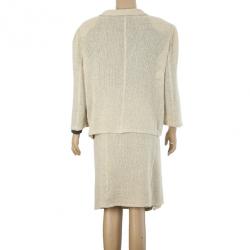 Pre Owned Valentino Linen Cream Skirt Suit L
