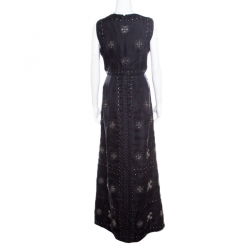 Pre Owned Valentino Black Silk Embellished Sleeveless Gown L