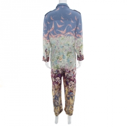 Pre Owned Valentino Multicolor Garden Flora and Fauna Printed Silk Jumpsuit L