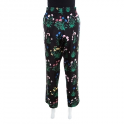 Pre Owned Valentino Black Floral Printed Silk Drawstring Detail Pyjama Pants L