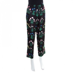 Pre Owned Valentino Black Floral Printed Silk Drawstring Detail Pyjama Pants L
