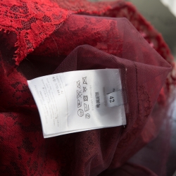 Pre Owned Valentino Red Gradient Lace Appliqued Tulle Top M