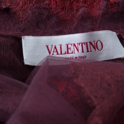 Pre Owned Valentino Red Gradient Lace Appliqued Tulle Top M