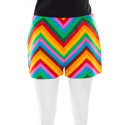 Valentino Multicolor Rainbow Chevron Striped Cotton Baladera Shorts S