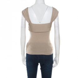 Pre Owned Valentino Beige Wool and Cashmere Floral Embellished Sleeveless Twist Front Top S