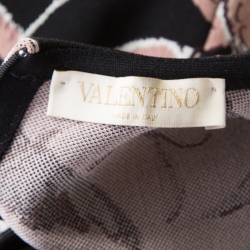 Pre Owned Valentino Black and Pink Bird Print Jacquard Knit Fit and Flare Dress M