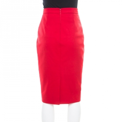 Pre Owned Valentino Technocouture Lipstick Red Fleece Wool Pencil Skirt S