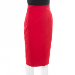 Pre Owned Valentino Technocouture Lipstick Red Fleece Wool Pencil Skirt S