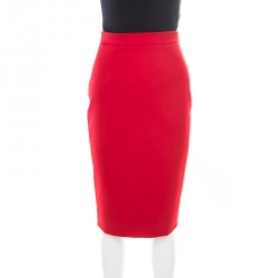 Pre Owned Valentino Technocouture Lipstick Red Fleece Wool Pencil Skirt S