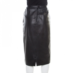 Pre Owned Valentino For Neiman Marcus Vintage Black Leather Midi Skirt M