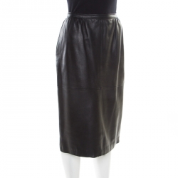 Pre Owned Valentino For Neiman Marcus Vintage Black Leather Midi Skirt M