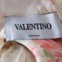 Pre Owned Valentino Pale Yellow Rose Printed Silk Tie Up Detail Tiered Dress S