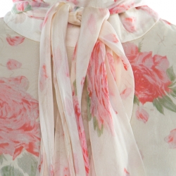 Pre Owned Valentino Pale Yellow Rose Printed Silk Tie Up Detail Tiered Dress S