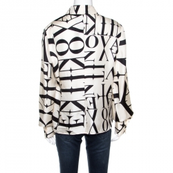 Pre Owned Valentino Cream Monogram Print Long Sleeve Button Front Silk Shirt XL