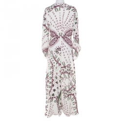 Pre Owned Valentino White Aztec Zandra Leopard Print Crepe Keyhole Neck Maxi Dress M