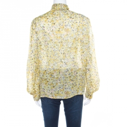 Pre Owned Valentino Multicolor Printed Silk Neck Tie Detail Long Sleeve Blouse M