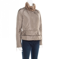 Pre Owned Valentino Brown Mink Fur Collar Detail Zip Front Jacket M