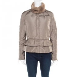 Pre Owned Valentino Brown Mink Fur Collar Detail Zip Front Jacket M