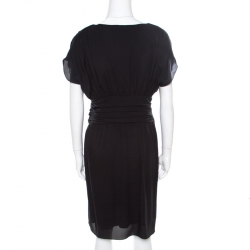 Pre Owned Valentino Black Silk Plunge Neck Buckle Detail Belted Dress M