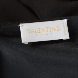 Pre Owned Valentino Black Silk Plunge Neck Buckle Detail Belted Dress M