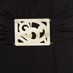 Pre Owned Valentino Black Silk Plunge Neck Buckle Detail Belted Dress M