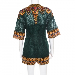 Pre Owned Valentino Forest Green Floral Guipure Lace Playsuit S