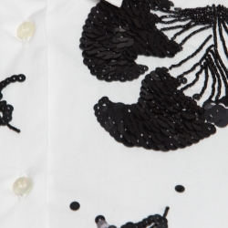 Pre Owned Valentino White Embellished Cotton Long Sleeve Shirt M