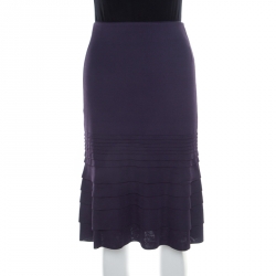 Pre Owned Valentino Purple Rib Knit Tiered Pleat Detail A Line Skirt M