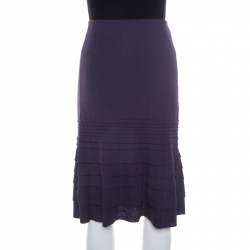 Pre Owned Valentino Purple Rib Knit Tiered Pleat Detail A Line Skirt M
