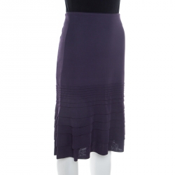 Pre Owned Valentino Purple Rib Knit Tiered Pleat Detail A Line Skirt M