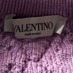 Pre Owned Valentino Lilac Cable Knit Wool Off Shoulder Sweater L