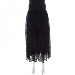 Pre Owned Valentino Black Sangallo Embroidered Cotton Lace Scalloped Maxi Skirt S