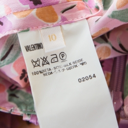 Pre Owned Valentino Purple Floral Print Silk Belted Skirt L