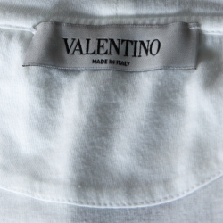 Pre Owned Valentino White Cotton Jersey Knit Heart and Bird Embellished T-Shirt S