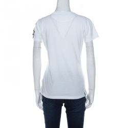 Pre Owned Valentino White Cotton Jersey Knit Heart and Bird Embellished T-Shirt S