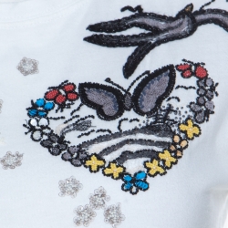Pre Owned Valentino White Cotton Jersey Knit Heart and Bird Embellished T-Shirt S