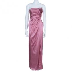 Pre Owned Valentino Mauve Silk Strapless Ruched Gown M