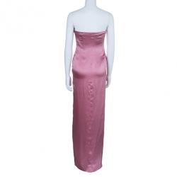 Pre Owned Valentino Mauve Silk Strapless Ruched Gown M
