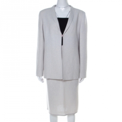Boutique Light Grey Boucle Wool Skirt Suit