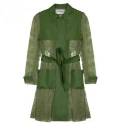 Pre Owned Valentino Leather & Chantilly Lace Trench Coat L