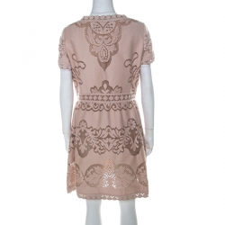 Pre Owned Valentino Beige Floral Cotton Lace Button Front Dress L