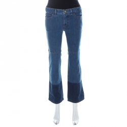 Pre Owned Valentino Blue Two Tone Denim Mid-Seam Detail Flared Jeans S