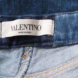 Pre Owned Valentino Blue Two Tone Denim Mid-Seam Detail Flared Jeans S