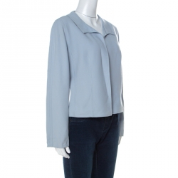 Pre Owned Valentino Boutique Pale Blue Wool Open Front Blazer L