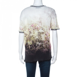 Pre Owned Valentino T-Shirt Couture Multicolor Printed Knit Mesh Trim Detail T-Shirt L