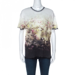 Pre Owned Valentino T-Shirt Couture Multicolor Printed Knit Mesh Trim Detail T-Shirt L