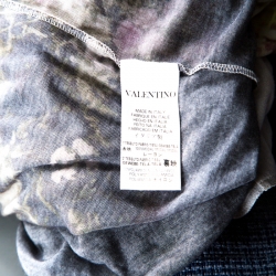 Pre Owned Valentino T-Shirt Couture Multicolor Printed Knit Mesh Trim Detail T-Shirt L