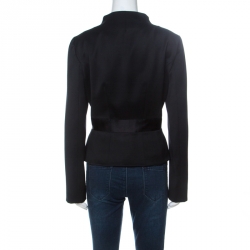 Pre Owned Valentino Black Wool Ruffle Front Detail Stand Collar Jacket XL 