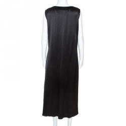 Pre Owned Valentino Black Silk 'Kimono 1997' Floral Applique Dress L