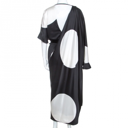 Pre Owned Valentino Monochrome Maxi Polka Dot Print Satin Asymmetric Dress L
